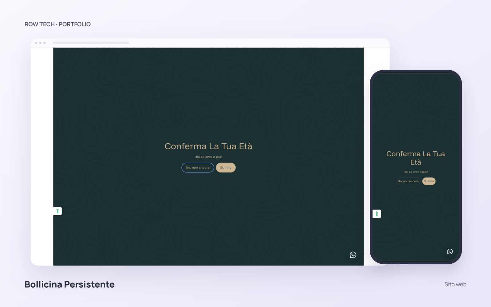 Homepage del sito Bollicina Persistente in un mockup desktop e smartphone