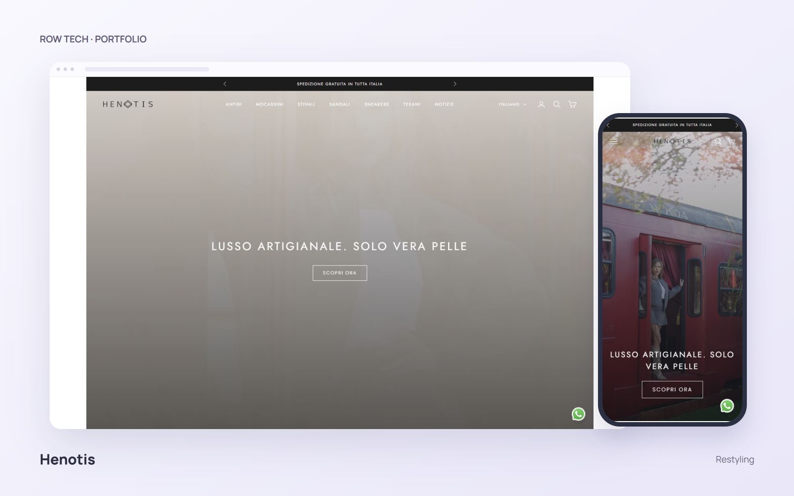 Homepage del sito Henotis in un mockup desktop e smartphone