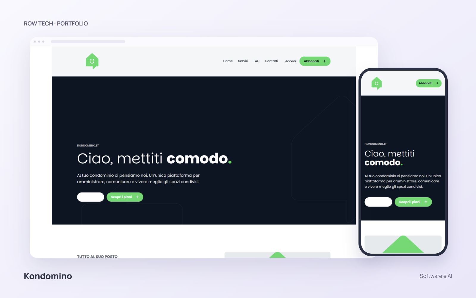 Homepage del sito Kondomino in un mockup desktop e smartphone