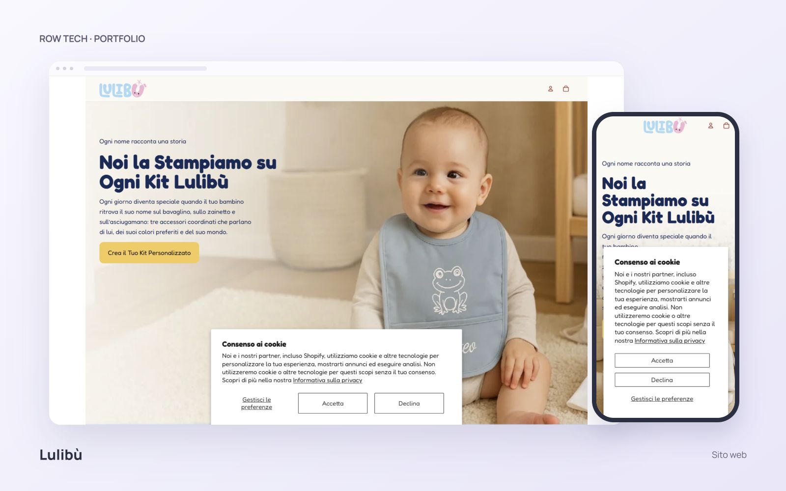 Homepage del sito Lulibù in un mockup desktop e smartphone
