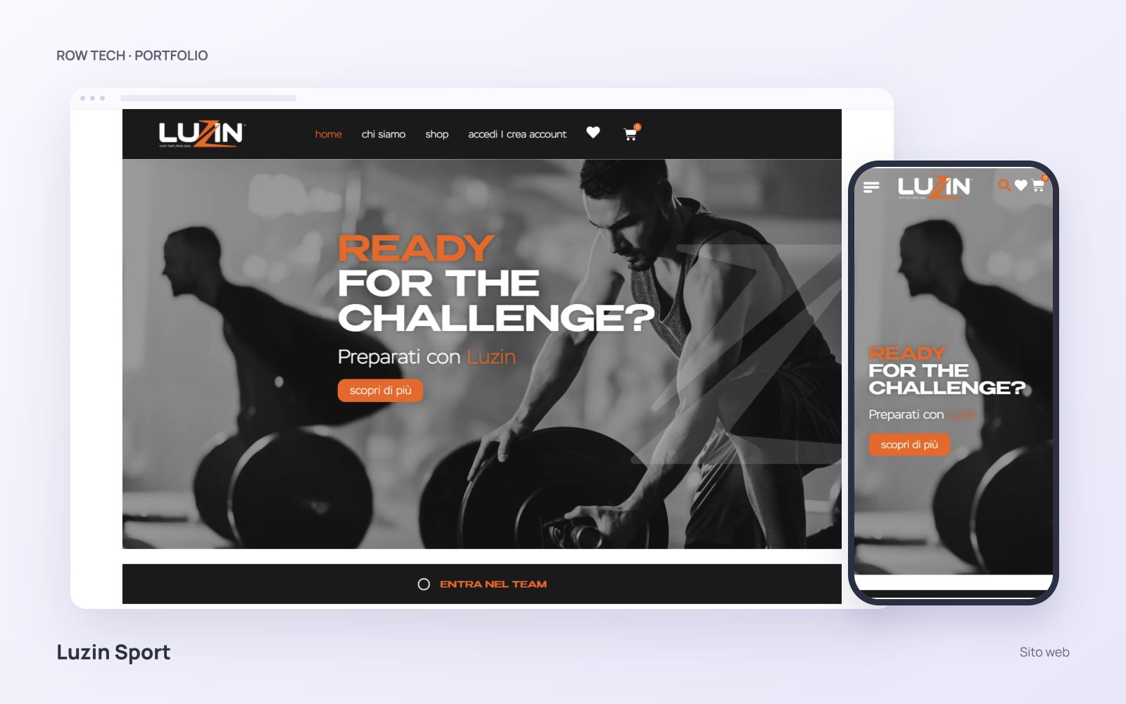 Homepage del sito Luzin Sport in un mockup desktop e smartphone