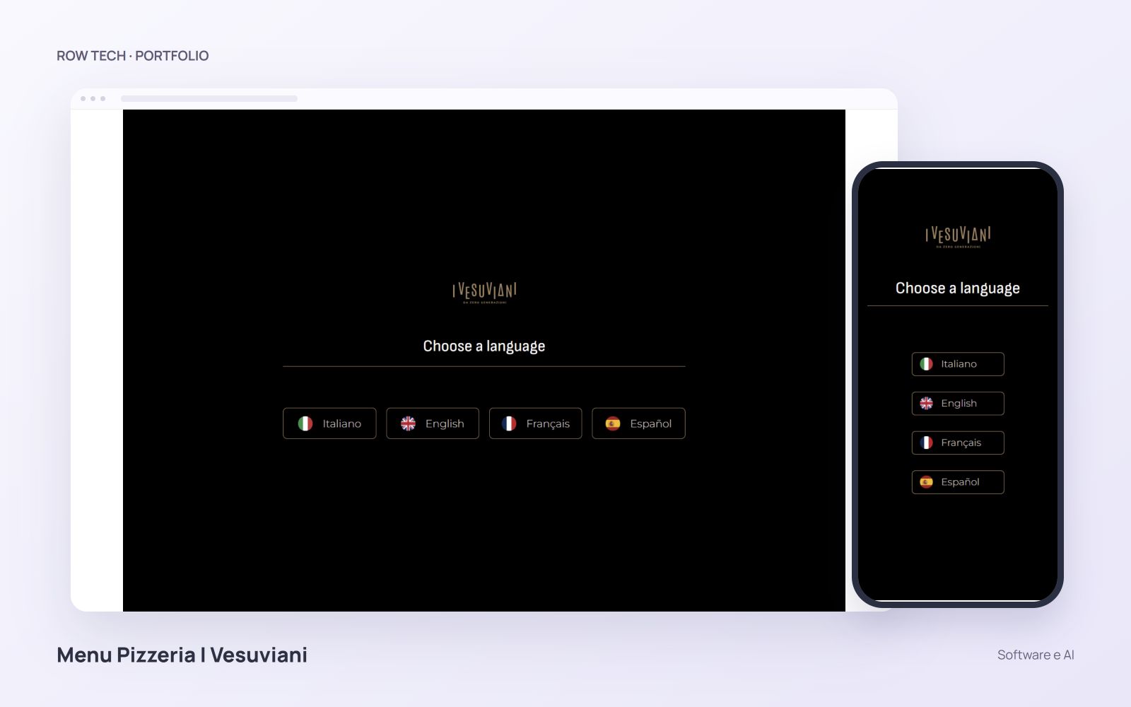 Menu digitale della Pizzeria I Vesuviani in un mockup desktop e smartphone