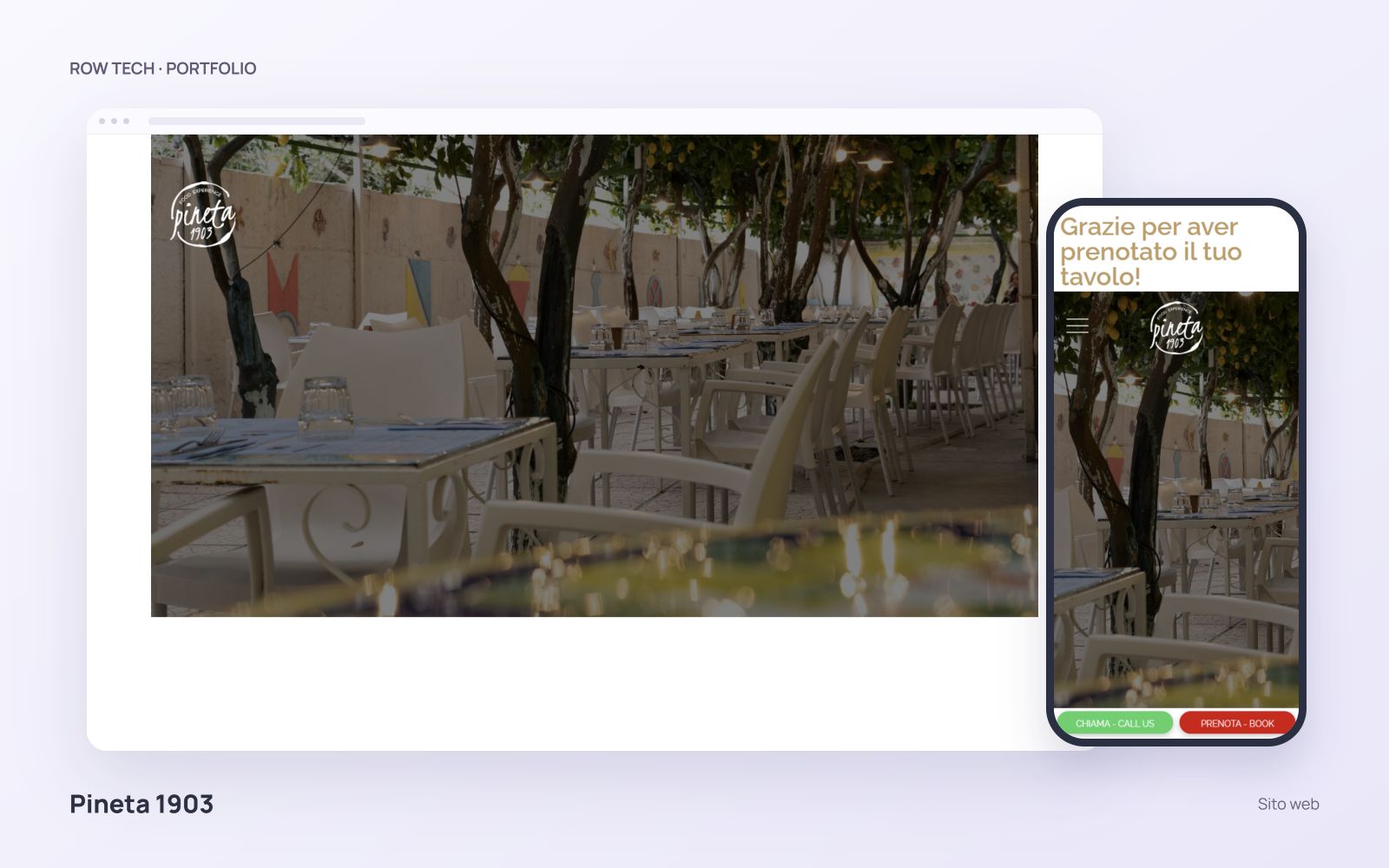 Homepage del sito Pineta 1903 in un mockup desktop e smartphone