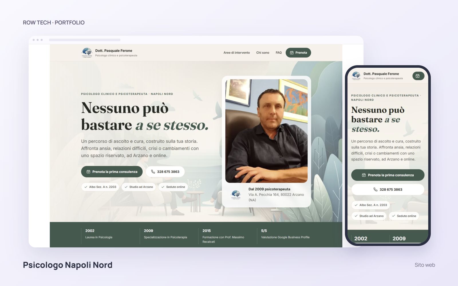 Homepage del sito Psicologo Napoli Nord in un mockup desktop e smartphone