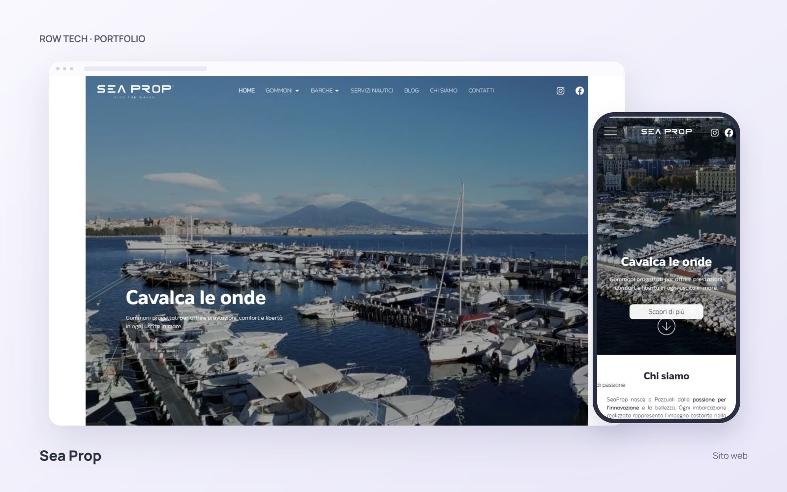 Homepage del sito Sea Prop in un mockup desktop e smartphone