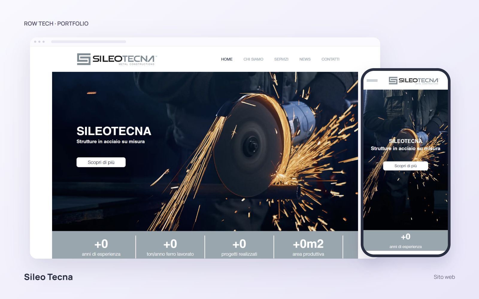 Homepage del sito Sileo Tecna in un mockup desktop e smartphone