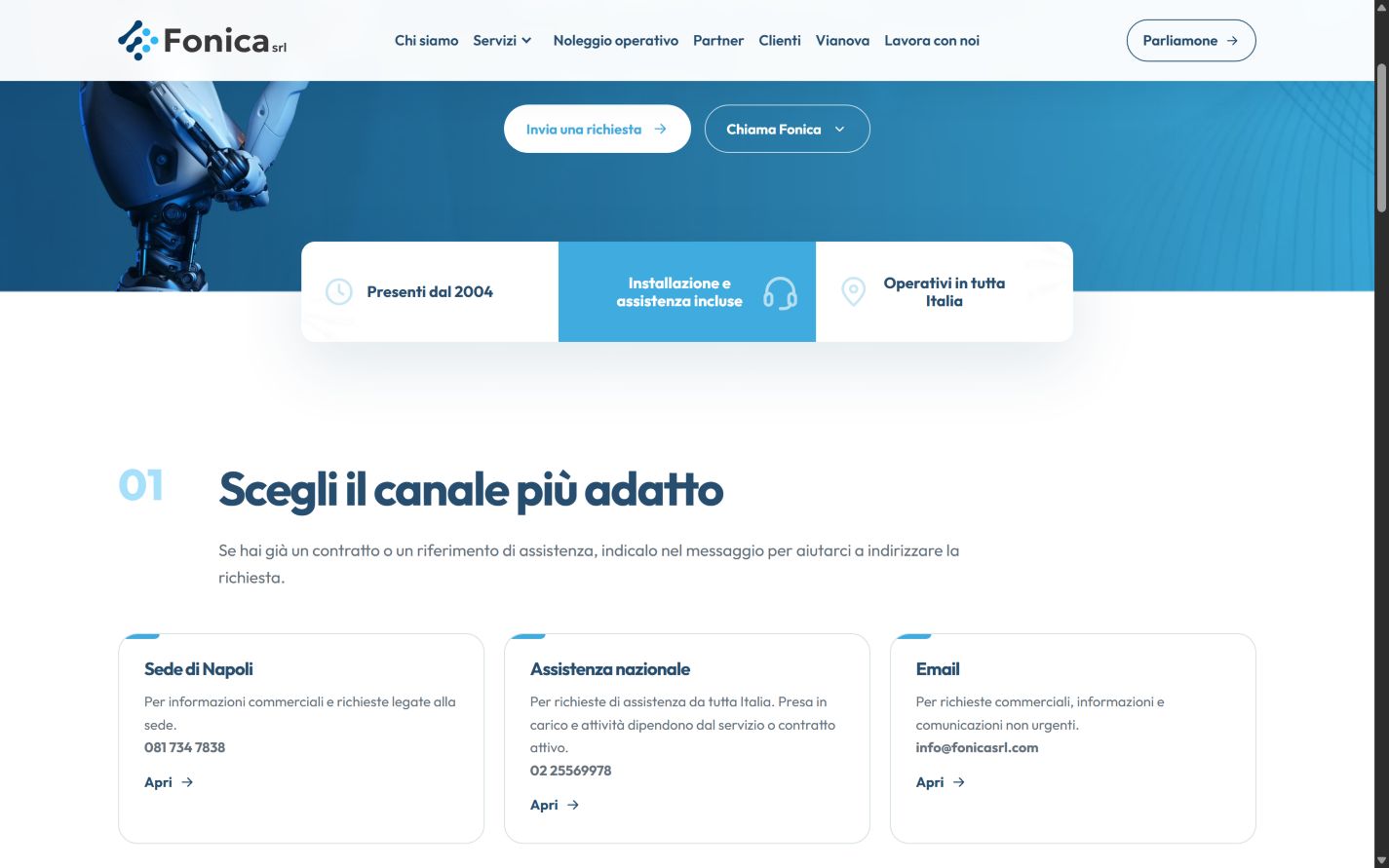 Fonica: percorsi di contatto per sede di Napoli, assistenza nazionale ed email