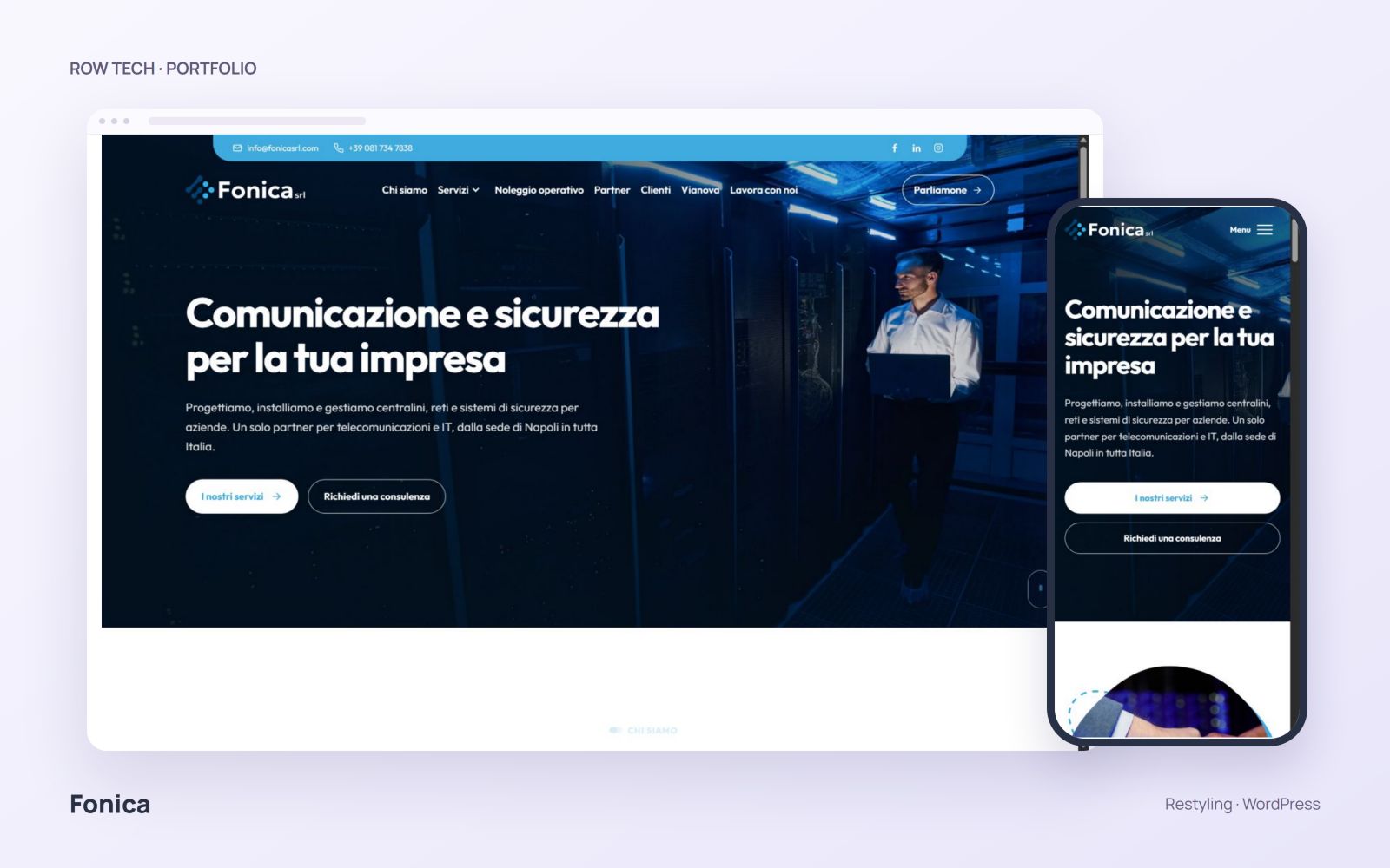 Fonica: homepage del sito WordPress nei mockup desktop e smartphone