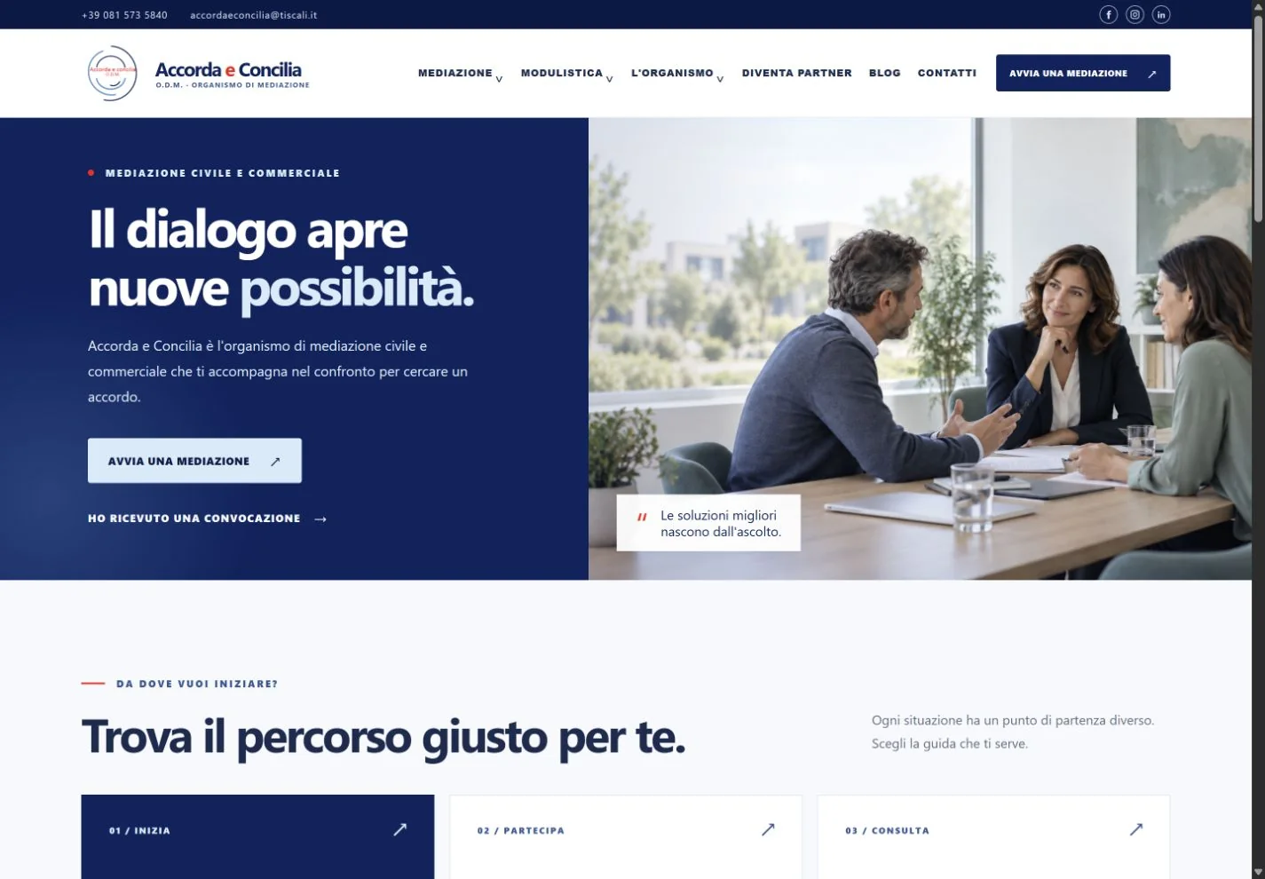 Accorda e Concilia — Tre porte d'ingresso, già nella home