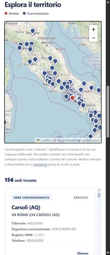 Mappa delle sedi di Accorda e Concilia su smartphone