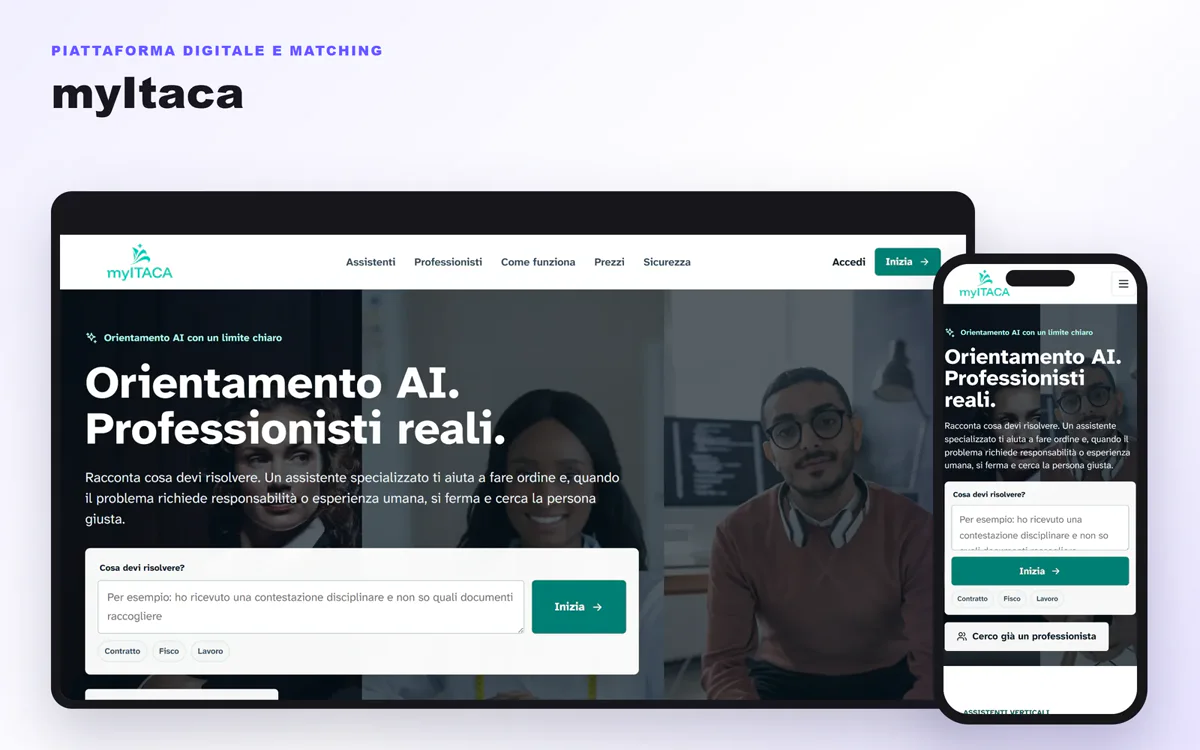 Anteprima desktop e mobile della piattaforma myItaca