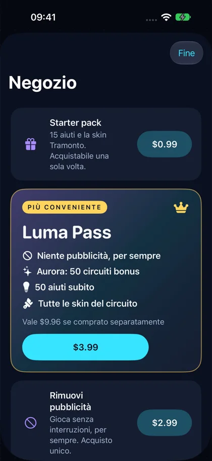 Connect Luma, il negozio con gli acquisti in-app
