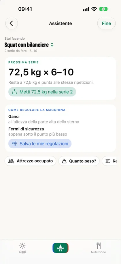 L’assistente di ATLIVORA suggerisce il peso della serie successiva