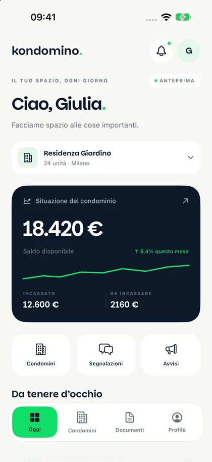Kondomino per iPhone, vista dell’amministratore (dati dimostrativi)