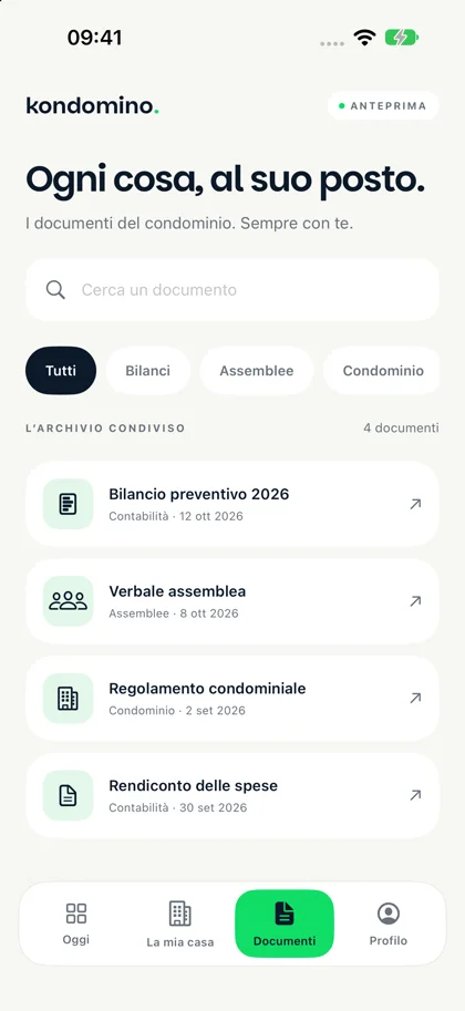 Kondomino per iPhone, l’archivio dei documenti del condominio (dati dimostrativi)