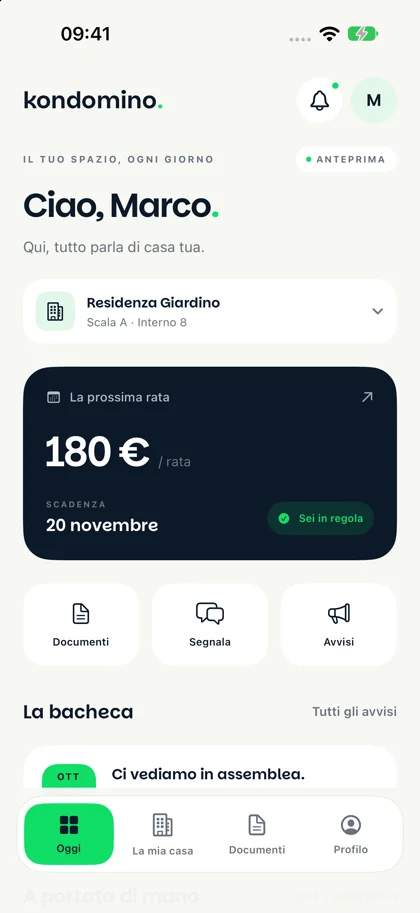 Kondomino per iPhone, vista del condomino con la prossima rata (dati dimostrativi)