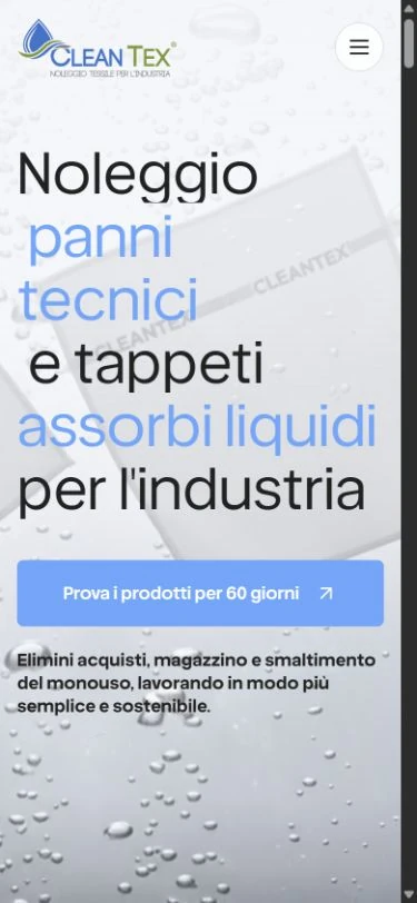 Homepage del nuovo sito Clean Tex su smartphone