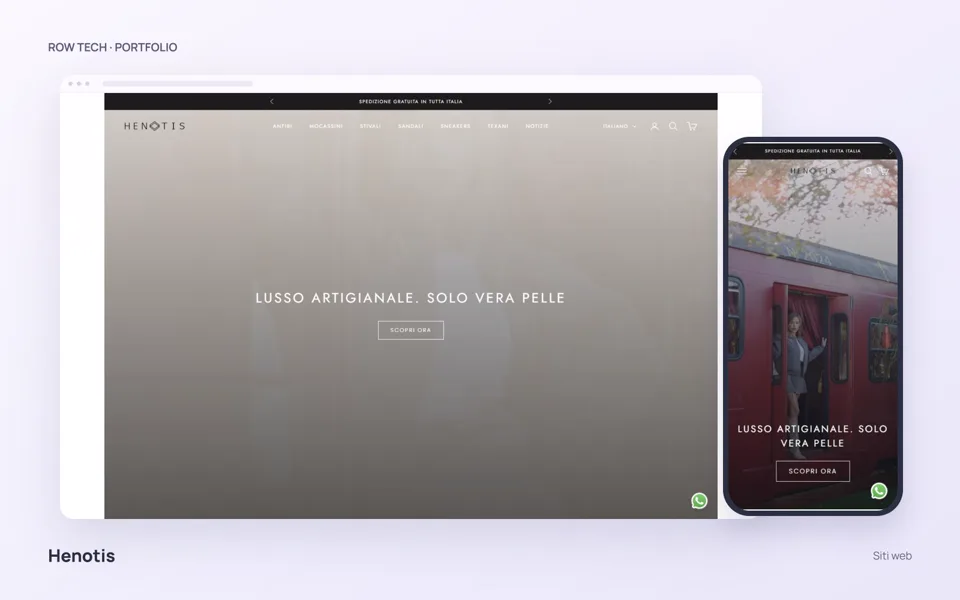 Negozio Shopify di Henotis in tre lingue visto da desktop e da smartphone