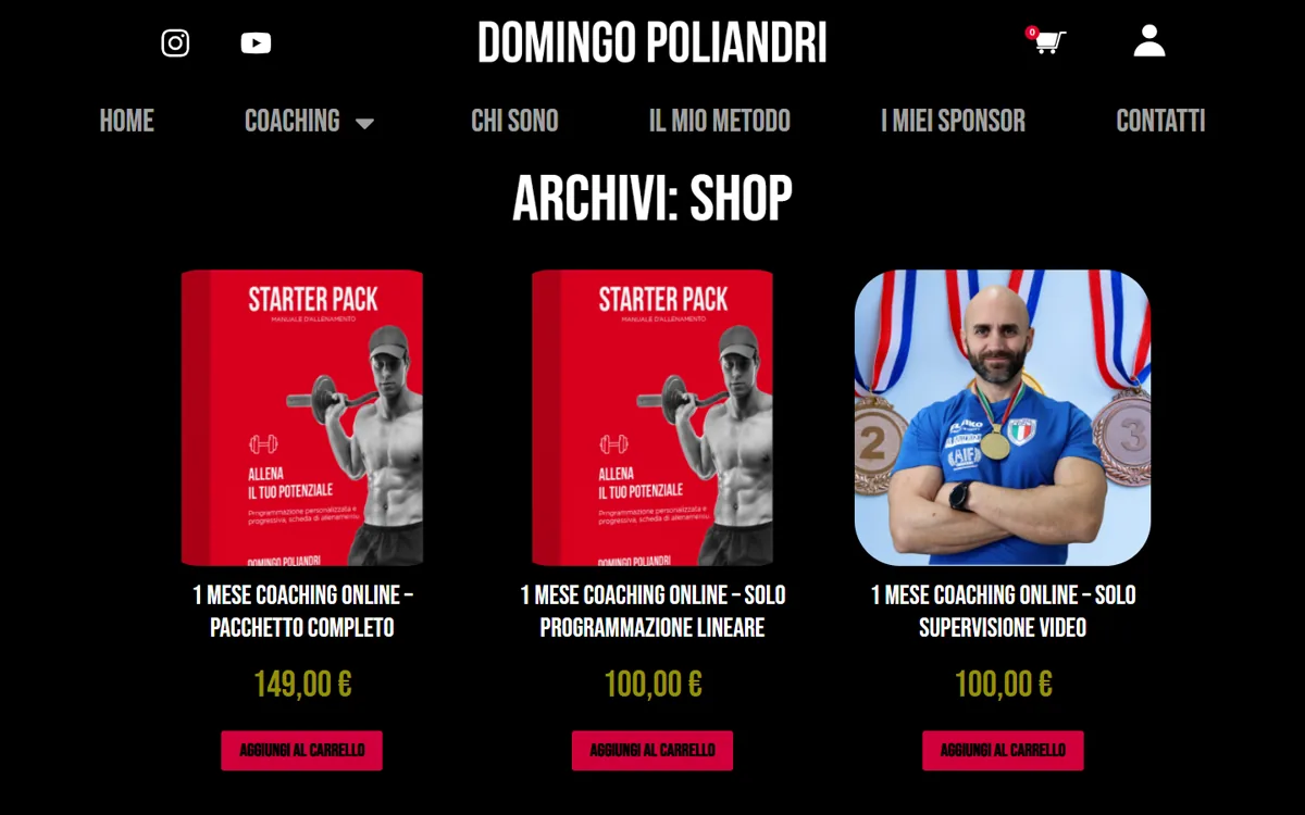 Il negozio dei pacchetti di coaching sul sito di Domingo Poliandri
