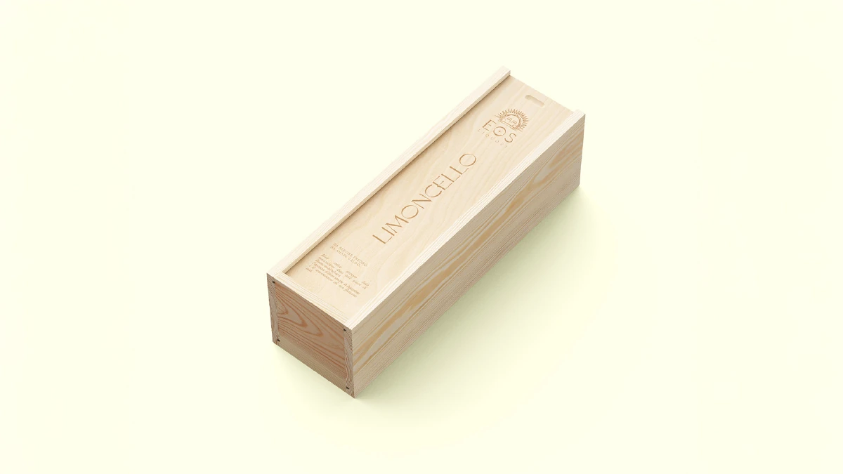 La confezione in legno del limoncello EOS