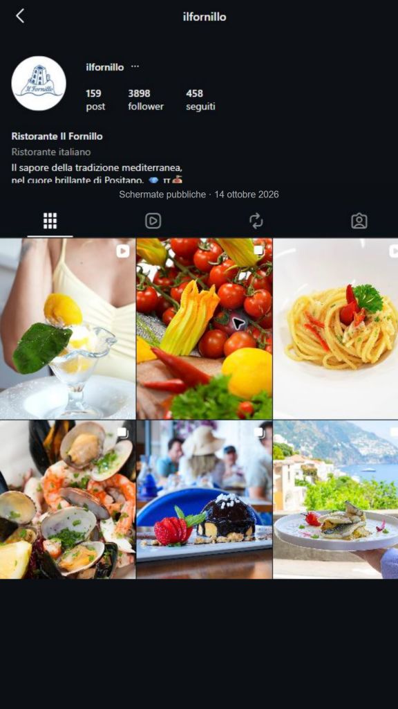 Il profilo Instagram di Il Fornillo, 14 ottobre 2026