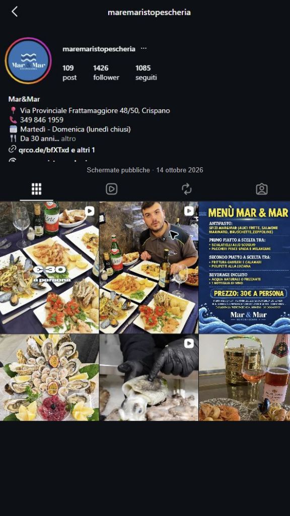 Il profilo Instagram di Mar&Mar, 14 ottobre 2026
