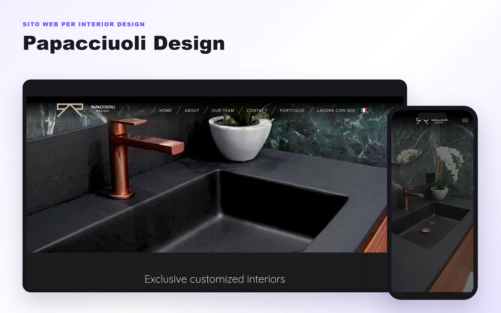 Mockup desktop e mobile del sito Papacciuoli Design