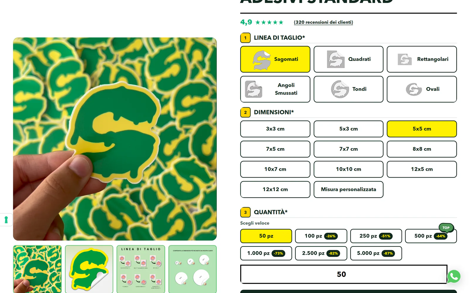 Configuratore adesivi in uso per Sticky Attack