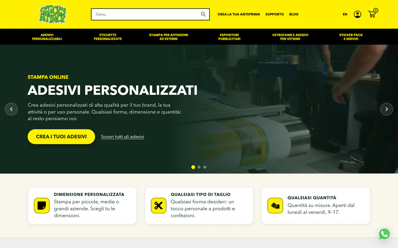 Homepage desktop del sito Sticky Attack