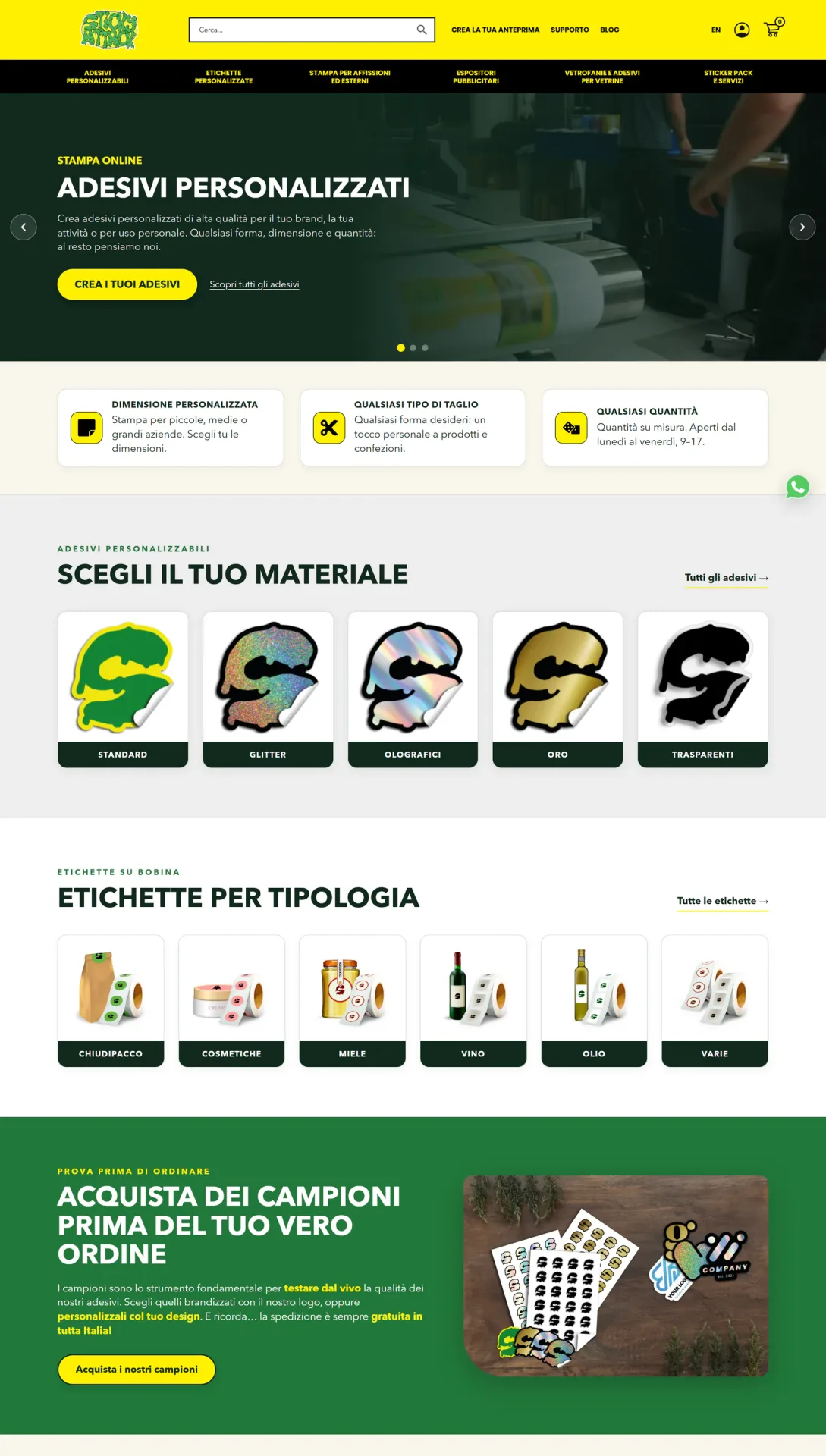 Homepage completa del sito Sticky Attack