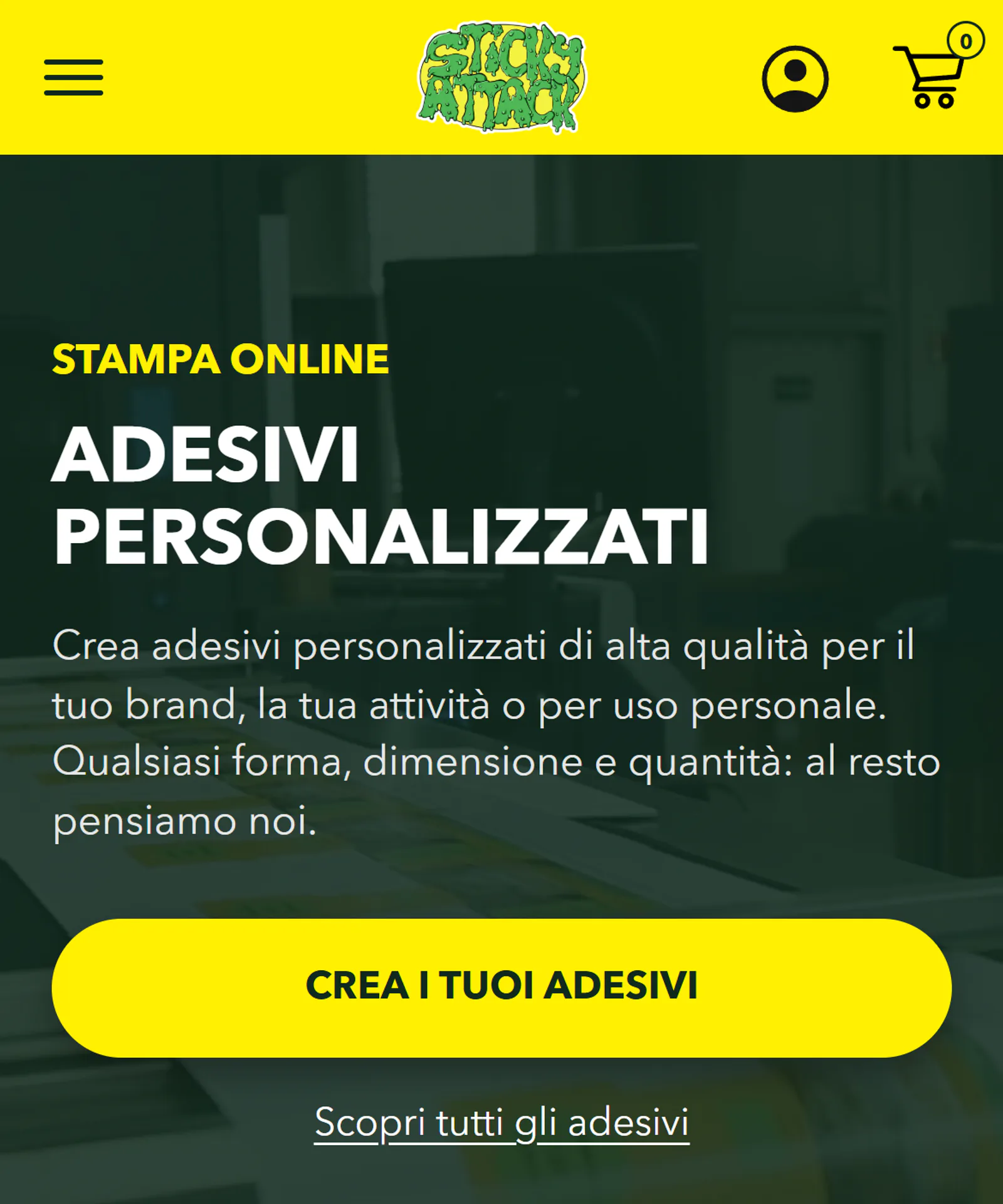 Homepage mobile del sito Sticky Attack
