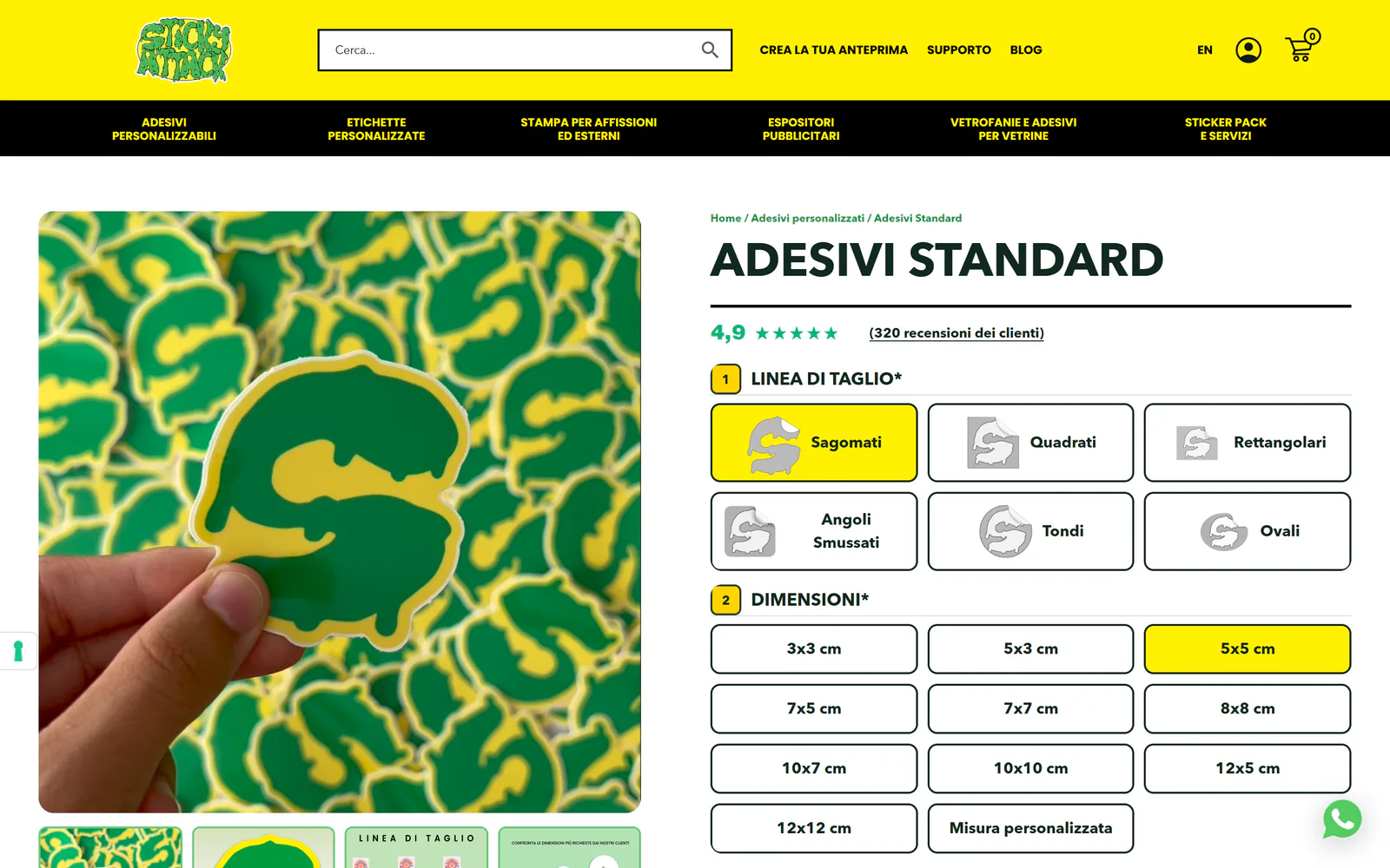 Scheda prodotto con configuratore per Sticky Attack