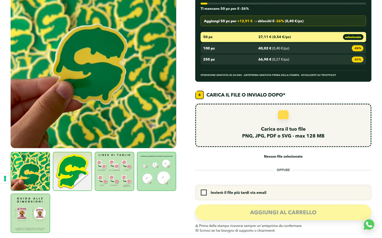 Scelta tra upload e invio successivo del file per Sticky Attack