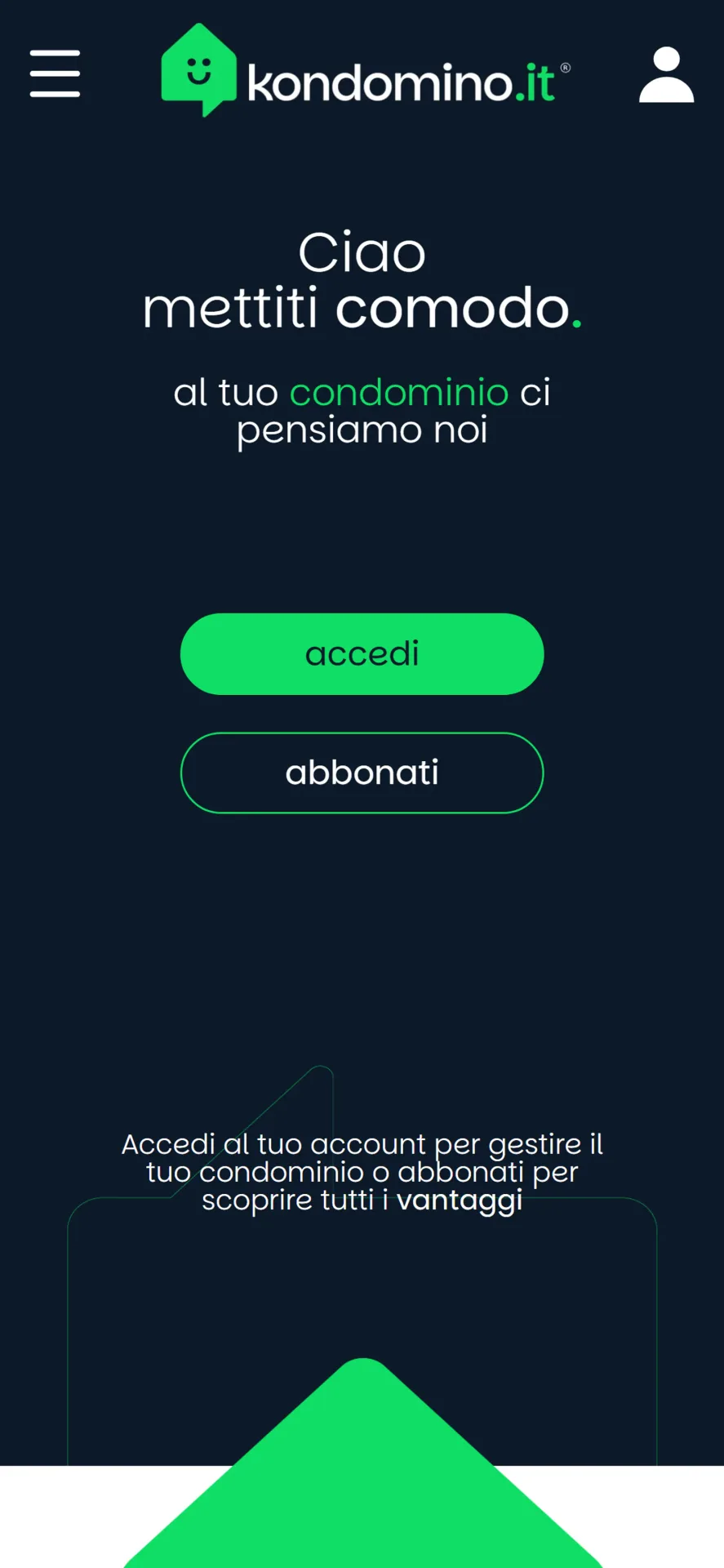 Homepage mobile del sito Kondomino