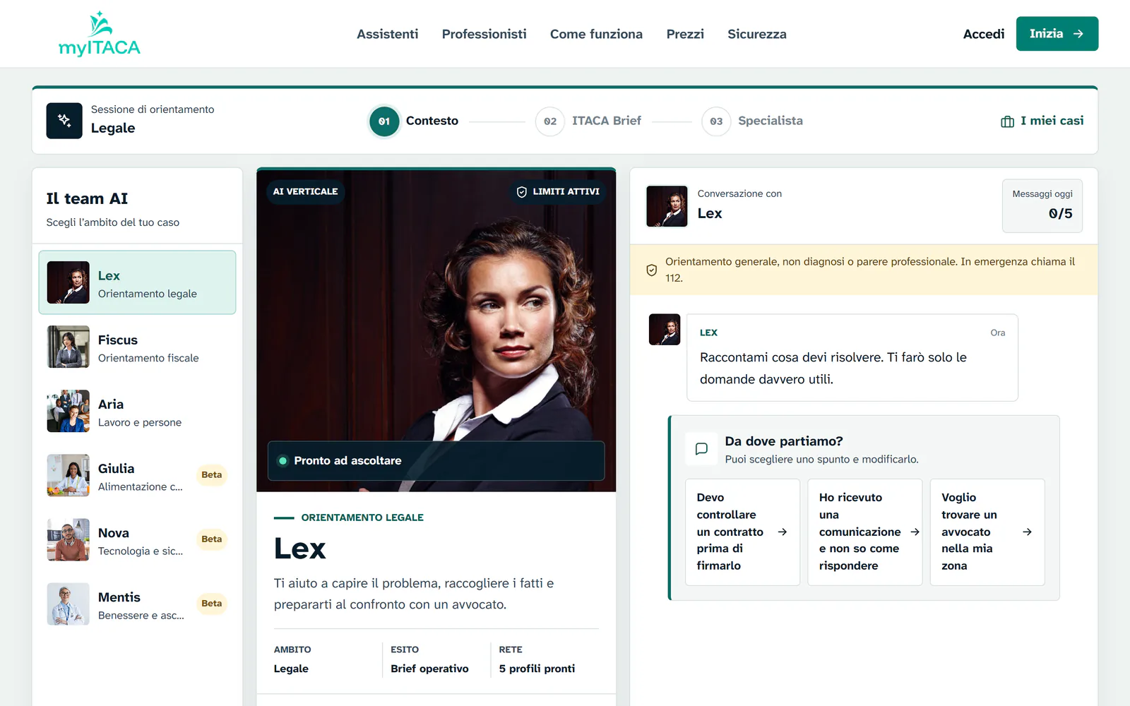 Interfaccia pubblica dell’assistente Lex per myItaca