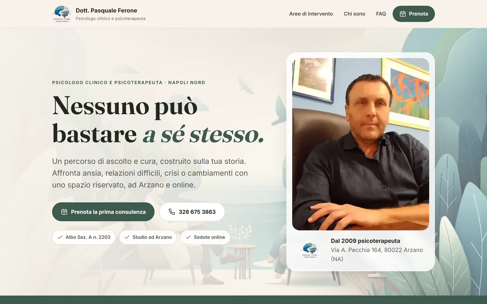 Homepage desktop del sito Psicologo Napoli Nord