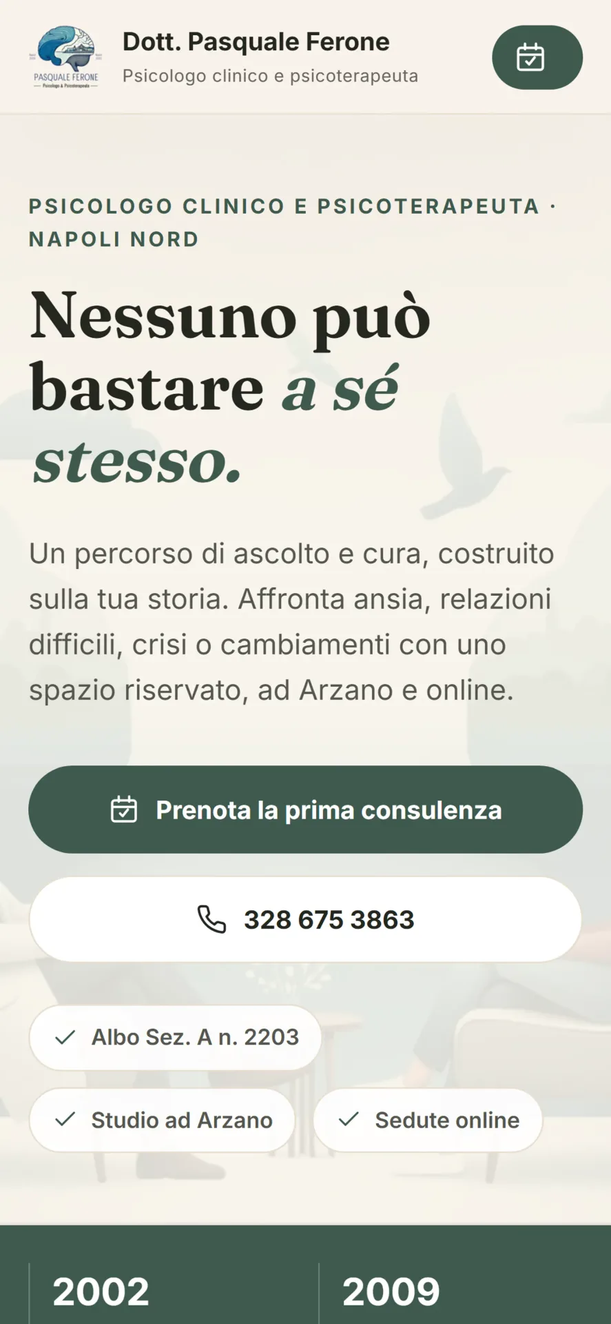 Homepage mobile del sito Psicologo Napoli Nord