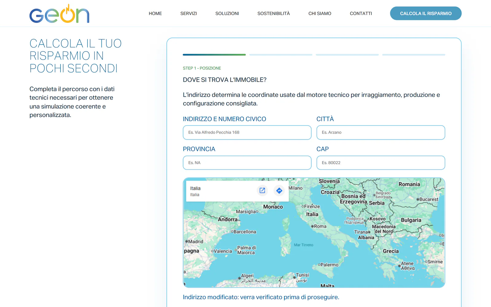 Calcolatore prima della compilazione per GEON Solar
