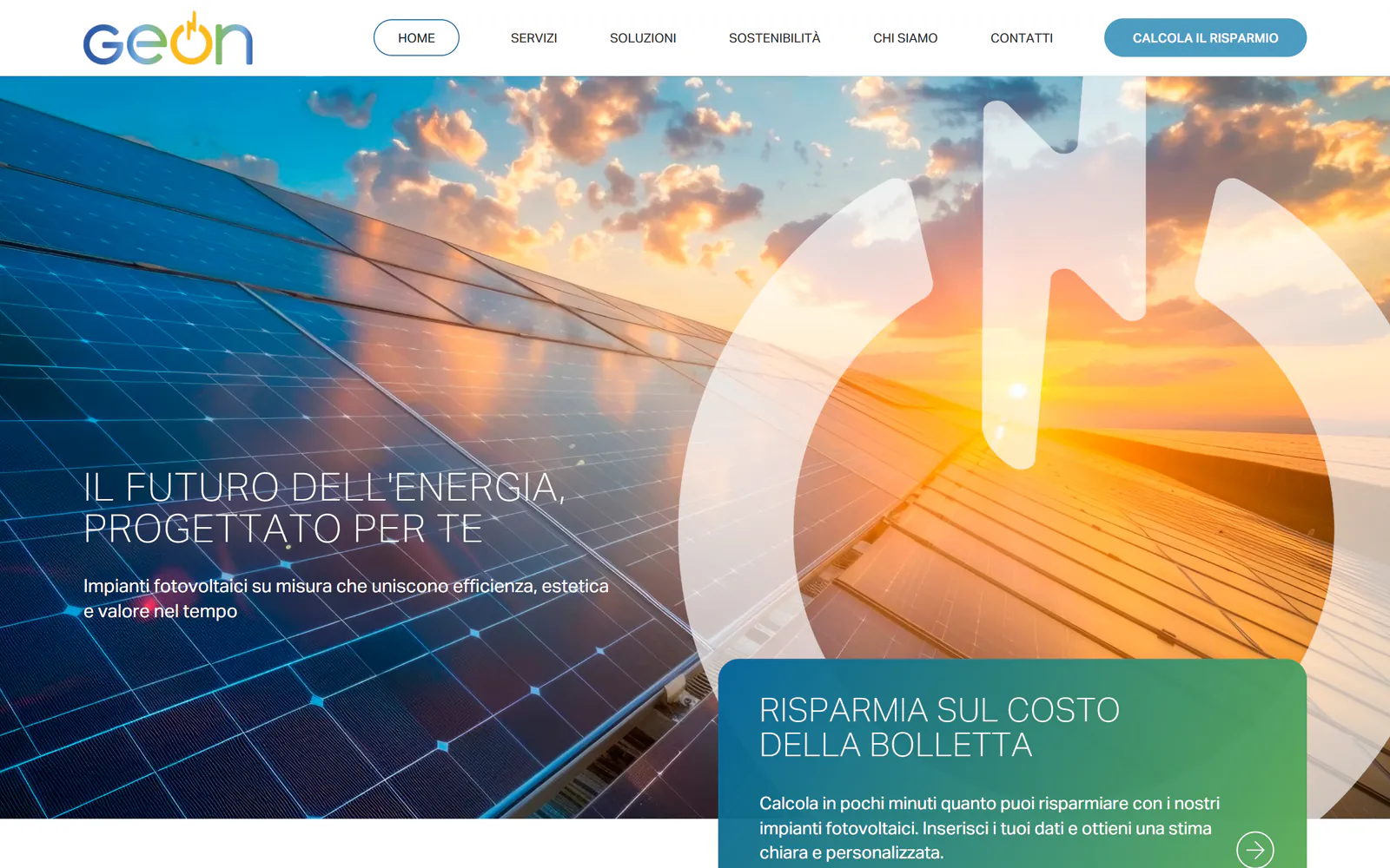 Homepage desktop del sito GEON Solar