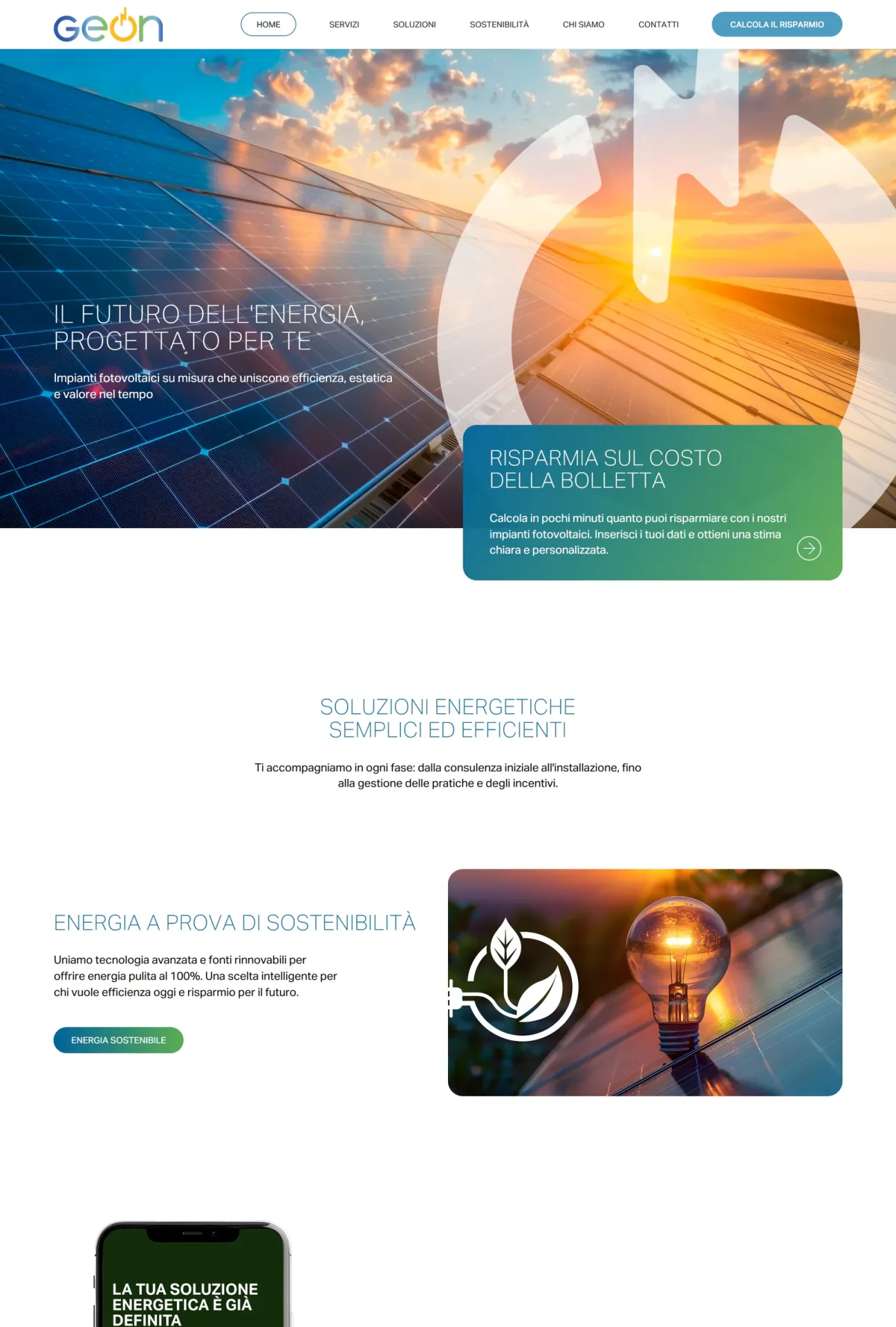 Homepage completa del sito GEON Solar