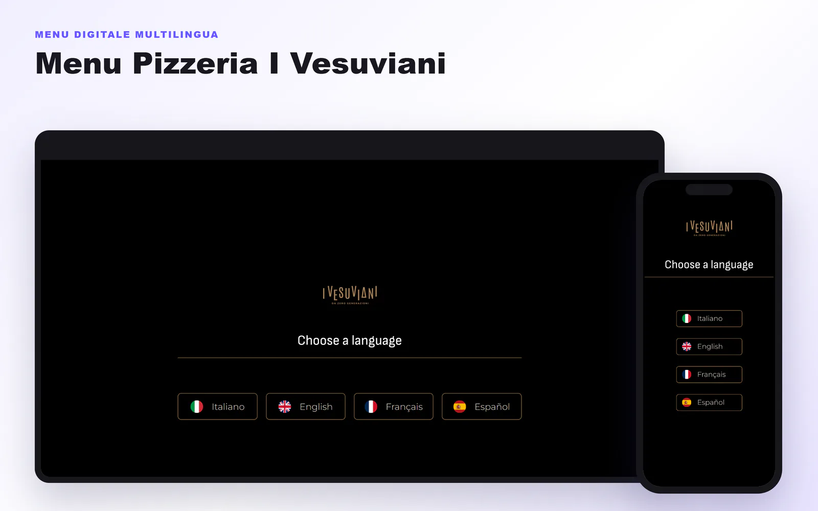 Anteprima desktop e mobile del sito Menu Pizzeria I Vesuviani