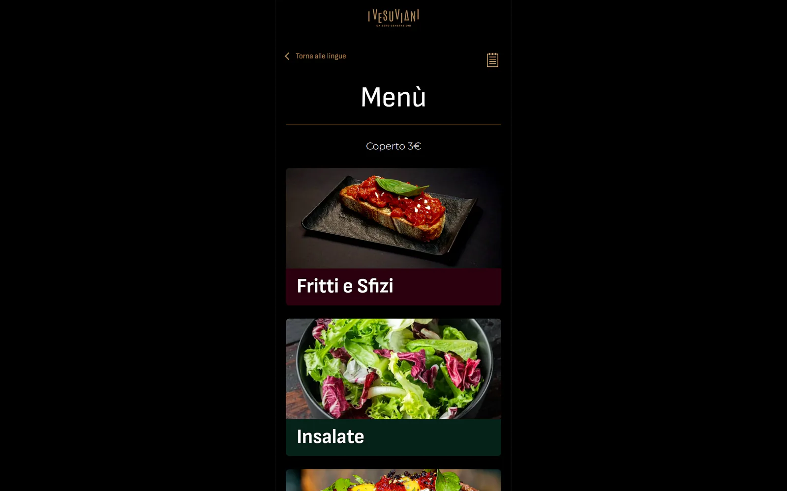 Indice delle categorie del menu per Menu Pizzeria I Vesuviani